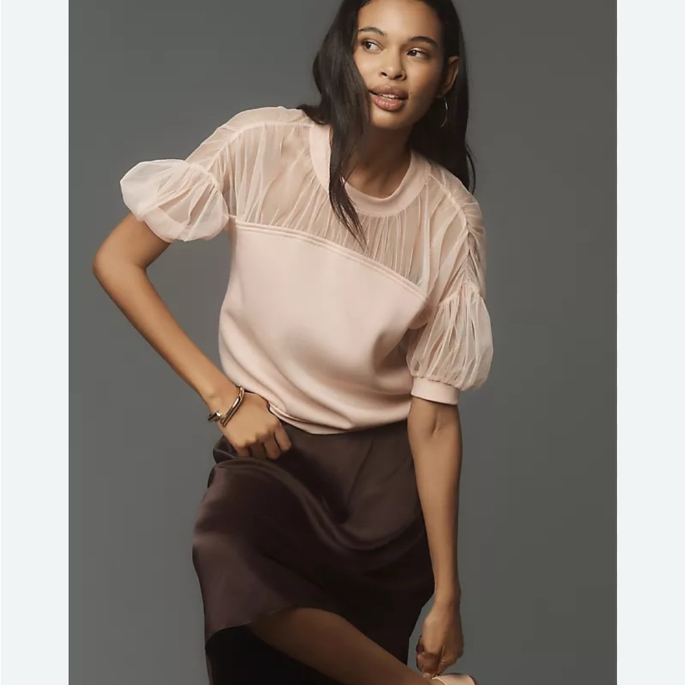 Maeve short sleeve sheer insert knit top NWT. Size M.